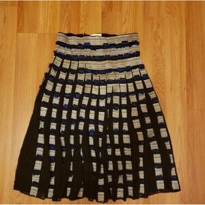 Jonathan Simkhai 100% black/cobalt/white Silk pleated skirt SZ L GREAT CONDITION